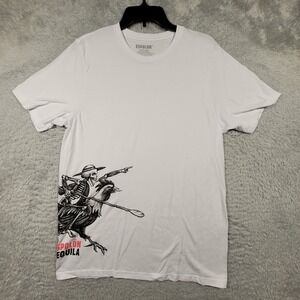ESPOLON Tequila Skeleton Riding Rooster Graphic T Shirt White Mens M